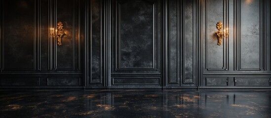 Elegant Dark Interior Design:  A Luxurious Black and Gold Room