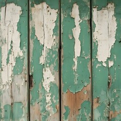 Old Weathered Wood Wall with Peeling Green Paint Revealing Natural Grain and Texture Over Time