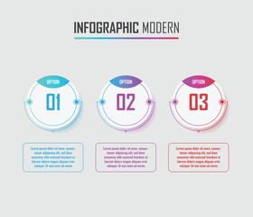 Colorful circular timeline steps infographic template design, three steps modern circular infographic with minimalist style.