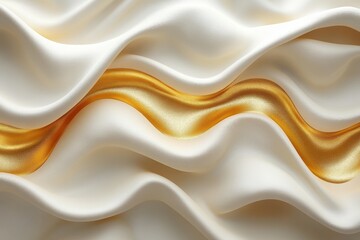 Obraz premium Elegant fabric drapes with white and golden waves, showcasing texture and flow.