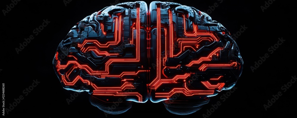 Poster a futuristic brain design with glowing circuitry, symbolizing the intersection of technology and neu