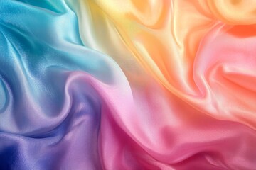 Fototapeta premium Colorful silk fabric drapes elegantly in soft waves showcasing a mesmerizing gradient of hues