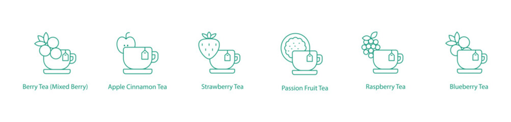 Berry and Fruity Tea Flavors - Vector Icons