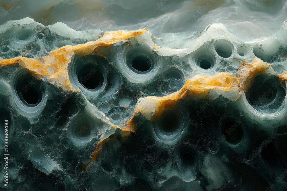 Poster intricate patterns in colorful mineral formation with unique textures and shapes from natural geolog