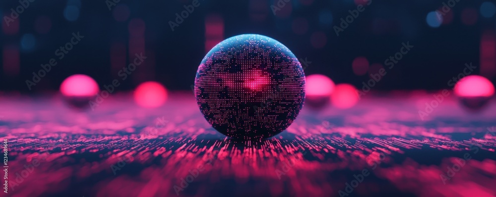 Aufkleber a vibrant digital sphere stands in focus, surrounded by luminous orbs, creating a futuristic atmosph
