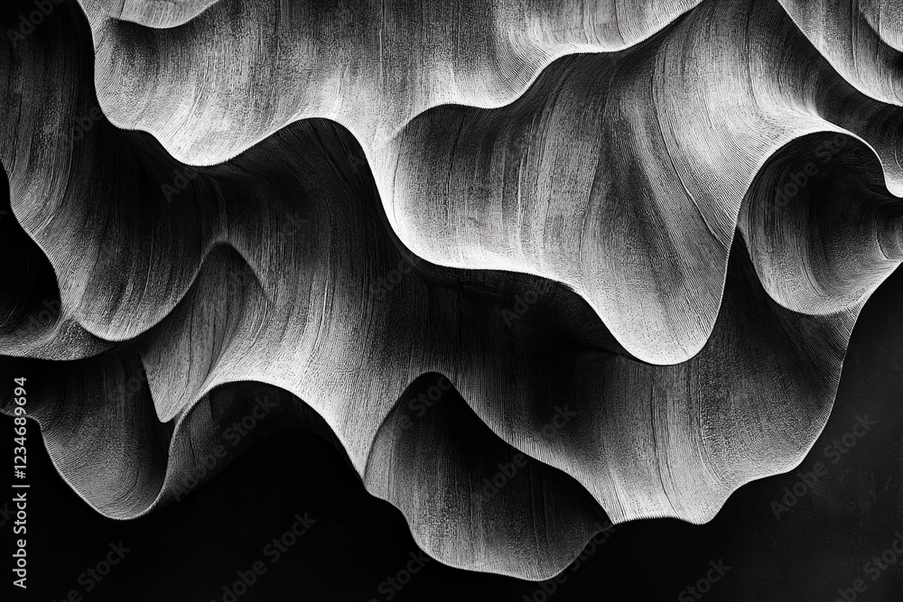 Poster Abstract monochromatic artwork showcasing fluid wave patterns and textures in a dynamic composition