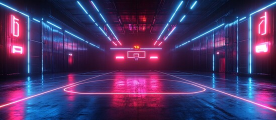 Neon Basketball Court: Futuristic Indoor Arena