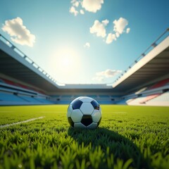 Naklejka premium A soccer ball on a lush green field