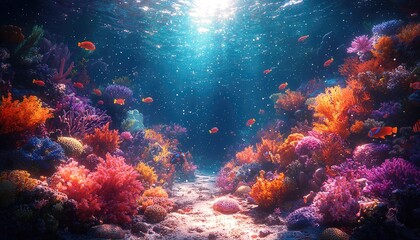 Naklejka premium Vibrant Coral Reef Ecosystem Underwater Scene