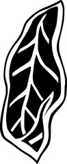 Black and White Fantasy Stylized Leaf Tattoo Design, Inky Meditative Art Vector Decorative Element