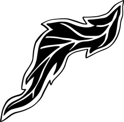 Black and White Fantasy Stylized Leaf Tattoo Design, Inky Meditative Art Vector Decorative Element