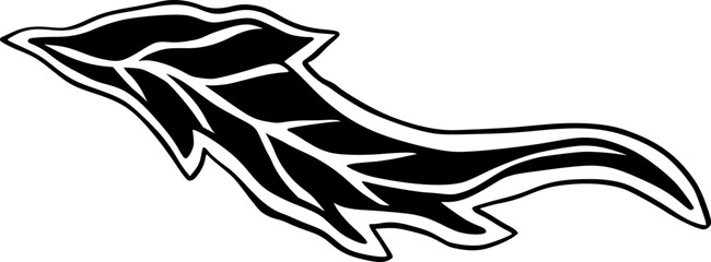 Black and White Fantasy Stylized Leaf Tattoo Design, Inky Meditative Art Vector Decorative Element