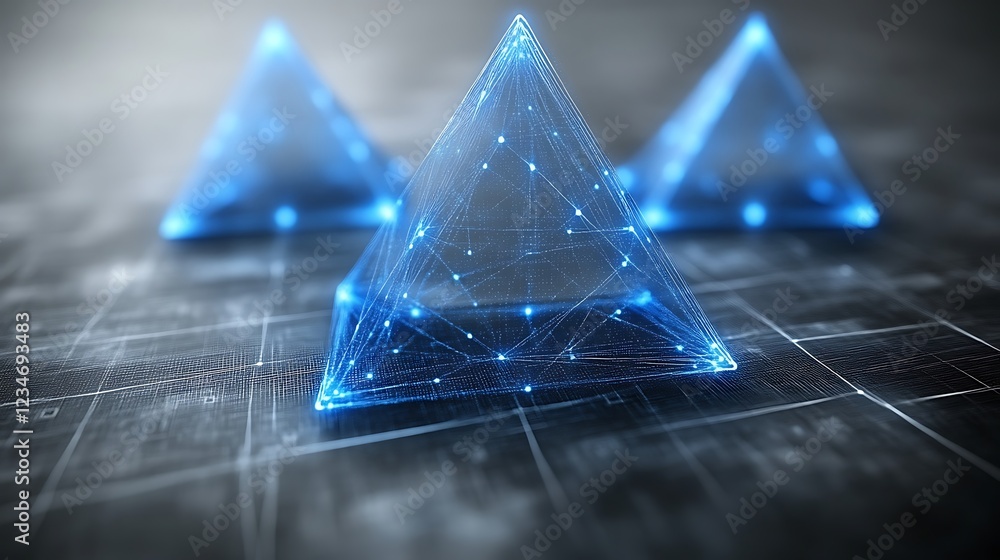 Poster illuminated pyramids networked in digital space