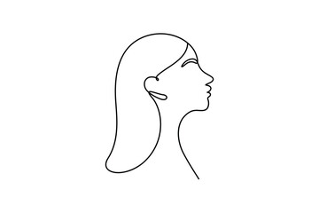 One continuous single-line art of women's face beauty signs. Minimal beauty female branding icon line drawing clipart. The feminine outline is linear artwork in editable strokes. 