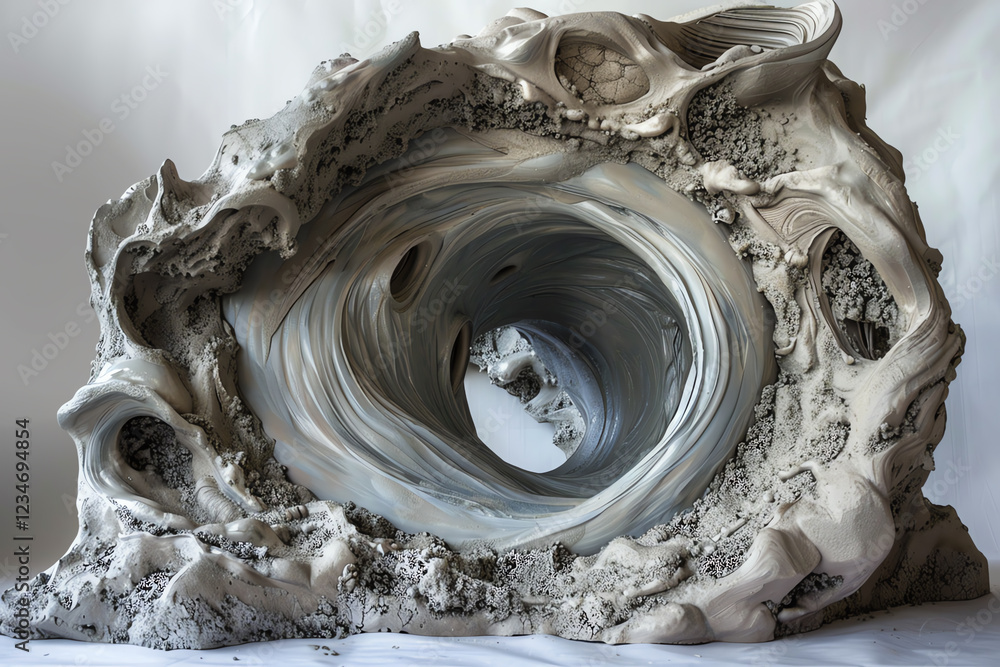 Poster Incorporate clay sculpture techniques to craft a unique perspective with an eye-level angle, blending abstract art forms with environmental backgrounds in a dynamic and engaging composition