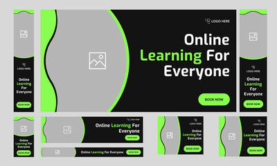 Best online learning web set banner design for social media post, learning platform web bundle banner design, fully customizable vector eps 10 file format