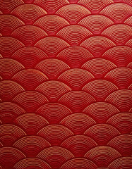 Fototapeta premium Traditional Japanese seigaiha wave pattern in burgundy color, showcasing intricate details and rich texture. This design evokes sense of elegance and cultural heritage