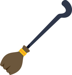 Witch broom flying on white background for halloween celebration, kids fairy tale magic attribute, cartoon style vector illustration