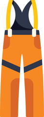 Orange winter ski waterproof jumpsuit pants with suspenders, pockets and black details isolated on white background