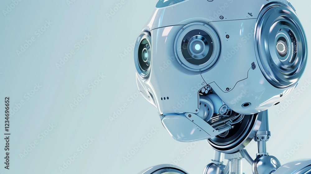 Fototapete present a minimalist design of a futuristic artificial intelligence robot in a side view perspective