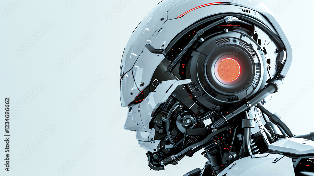 Fototapete present a minimalist design of a futuristic artificial intelligence robot in a side view perspective