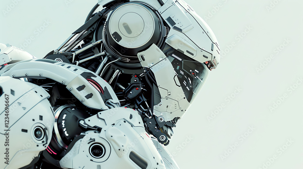 Fototapete present a minimalist design of a futuristic artificial intelligence robot in a side view perspective