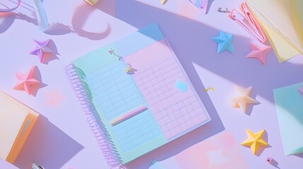 Colorful Pastel Stationery and Planner on Vibrant Desk Space