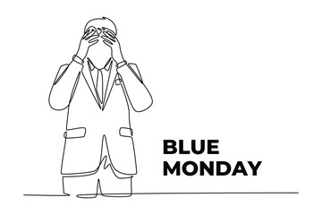 One continuous line drawing of blue Monday concept. Doodle vector illustration in simple linear style.	