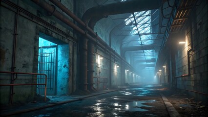 Fototapeta premium Sci-Fi Dark Maze with Greenish Radioactive Glow