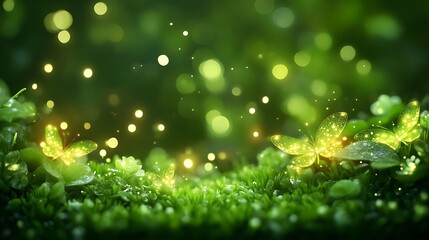 Luminous Butterflies Flutter Over Green Lush Foliage