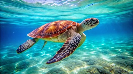 Fototapeta premium Graceful Sea Turtle Gliding Through Clear Tropical Waters