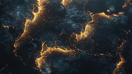 Golden Energy Flowing Through Dark Matter, symbolizing innovation and technological advancement. Ideal for tech startups, AI, and data visualization projects.