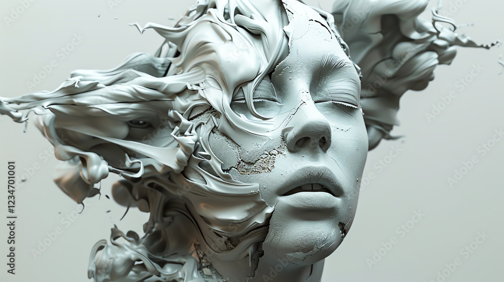 Poster transform the concept of virtual reality into a traditional art medium by creating a clay sculpture 