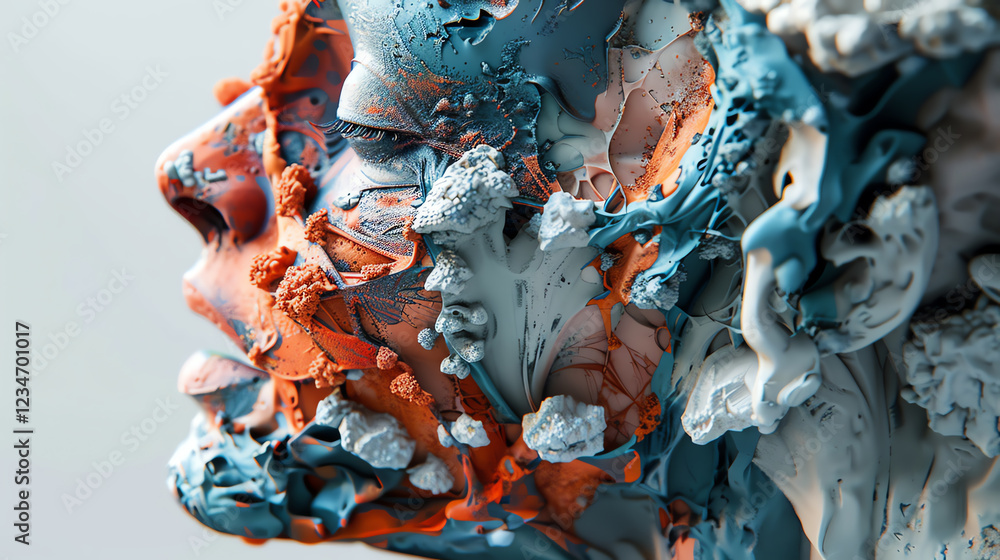 Poster transform the concept of virtual reality into a traditional art medium by creating a clay sculpture 