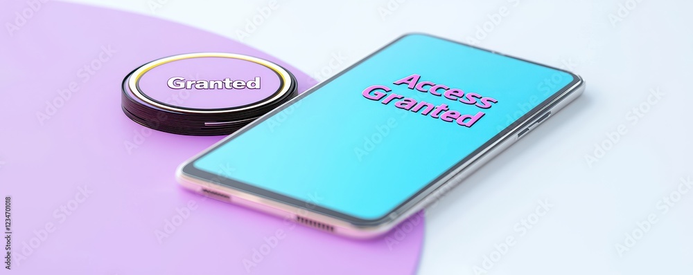 Poster access granted smartphone with button on colorful surface