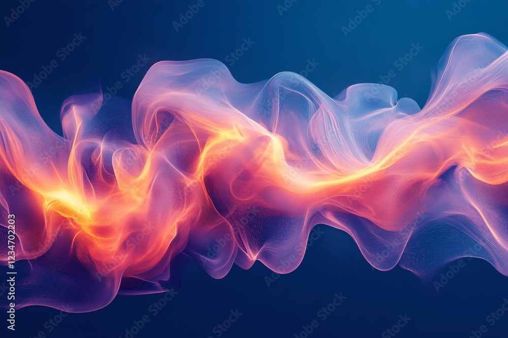 Poster Abstract visualization of vibrant colors swirling in waves against a deep blue background creating a mesmerizing effect