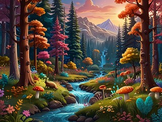 Fototapeta premium 3d cartoon nature illustration 