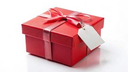 Colorful red gift box with price tag on top, elegant packaging, price stickers, elegant packaging