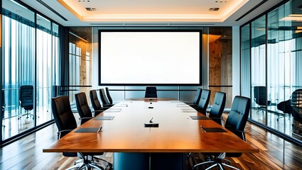 Mock up projector screen Presentation interior conference room Business meeting Office building 