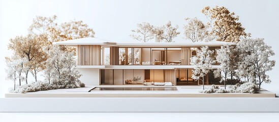 Modern Minimalist House Architectural Model with Trees