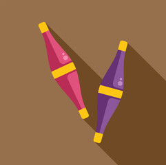 Two colorful juggling clubs, ready for a performance, symbolize balance and dexterity in the circus arts