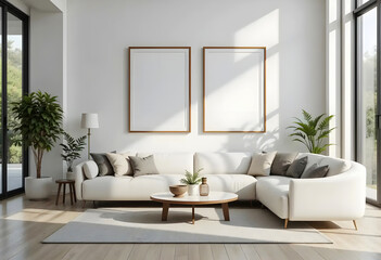 Frame mockup, ISO A2 size. Dining room wall visual mockup. Interior mockup with vibrant background. Contemporary interior design