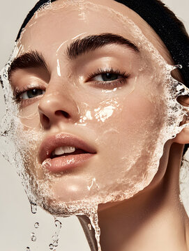 Young woman applies a hydrating water gel mask for a refreshing skincare experience