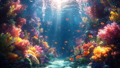 Fototapeta premium Vibrant Coral Reef Ecosystem With Colorful Fish Swimming