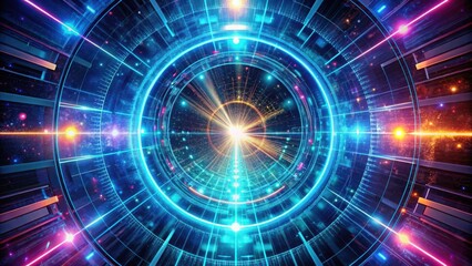 Obraz premium A glowing futuristic portal with intricate digital patterns and vibrant neon lights creating an ethereal gateway into an unknown realm