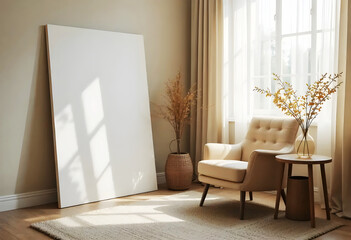Frame mockup, ISO A2 size. Dining room wall visual mockup. Interior mockup with vibrant background. Contemporary interior design