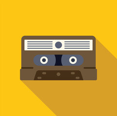 Retro audio cassette tape isolated on a vibrant yellow background, evoking nostalgia for the golden age of music