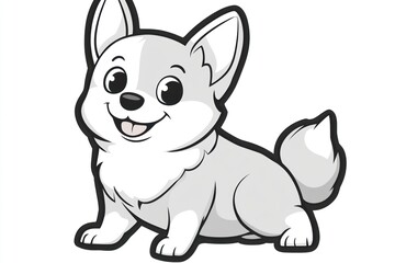 Happy cartoon corgi puppy sitting, white background, kids book illustration