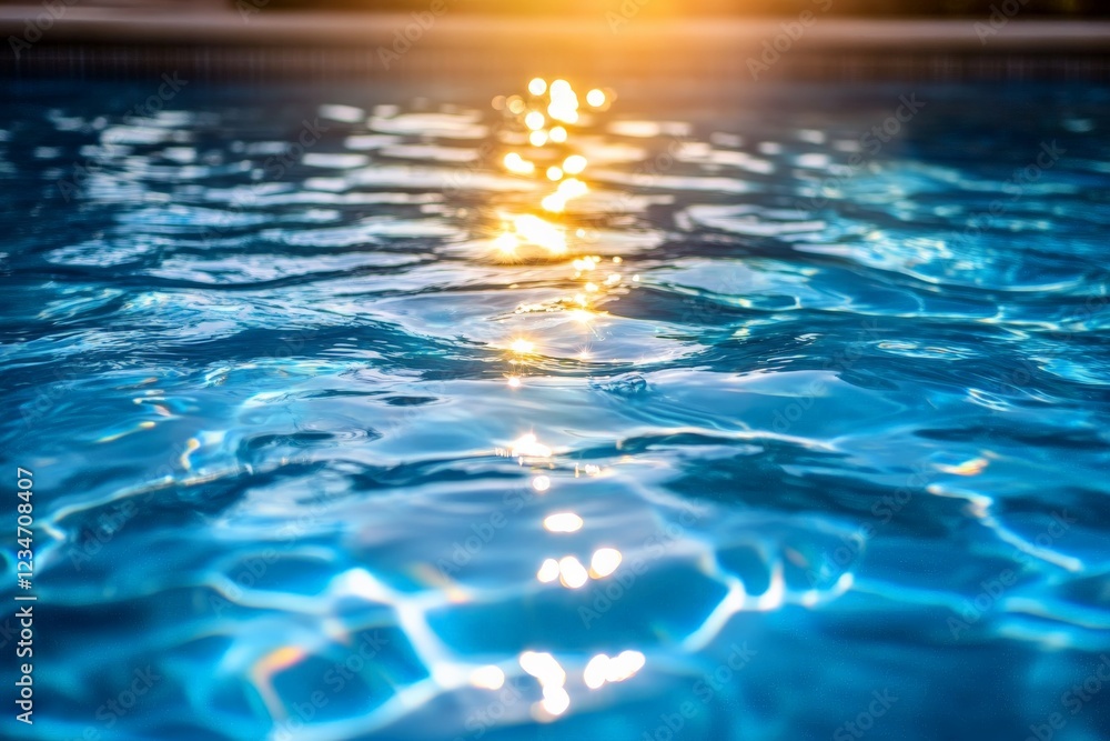 Aufkleber beautiful sunset reflecting on shimmering water surface of pool during golden hour creating a tranqu