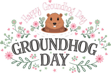 Happy Groundhog Day Text Vector Illustration Clean
